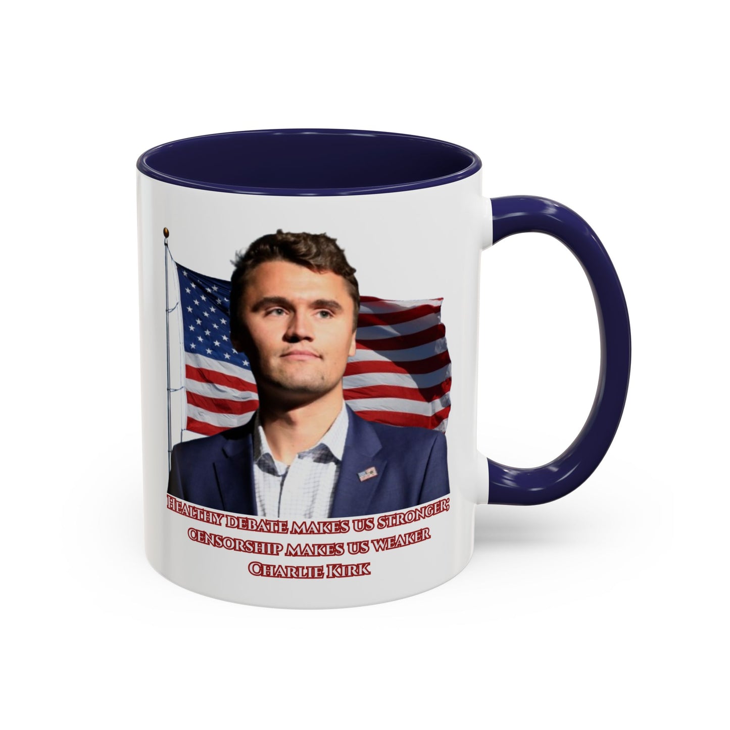 Charlie Kirk, Healthy Debate White Accent Mug by theGreenDragonTavern.shop