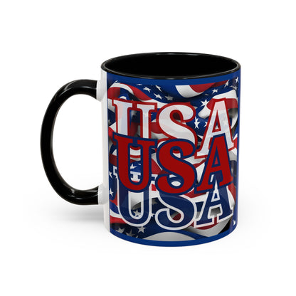 USA Red font Center Patriot Blue Accent Mug by theGreenDragonTavern.shop