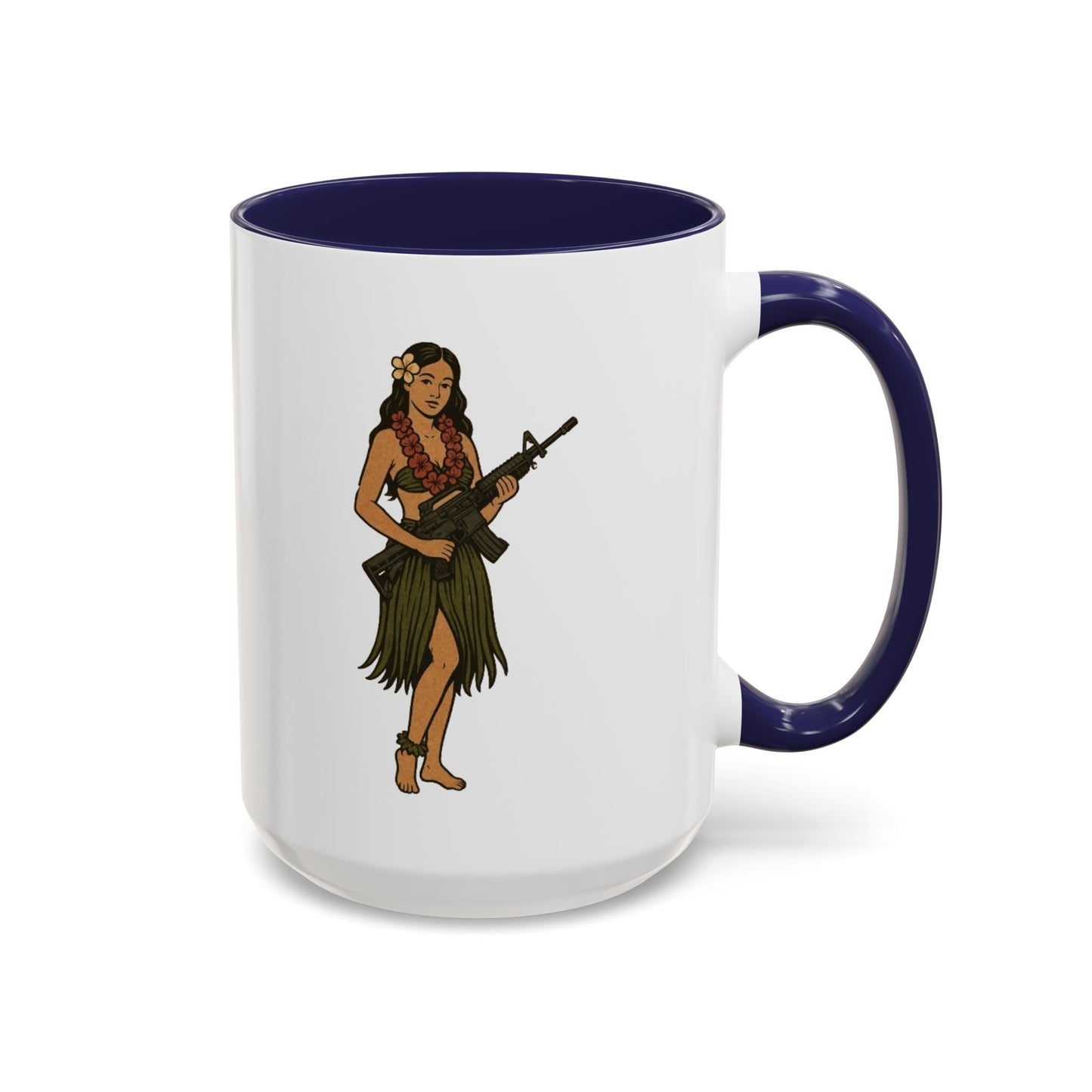 Hula Girl Packin' Heat White Accent Mug by theGreenDragonTavern.shop