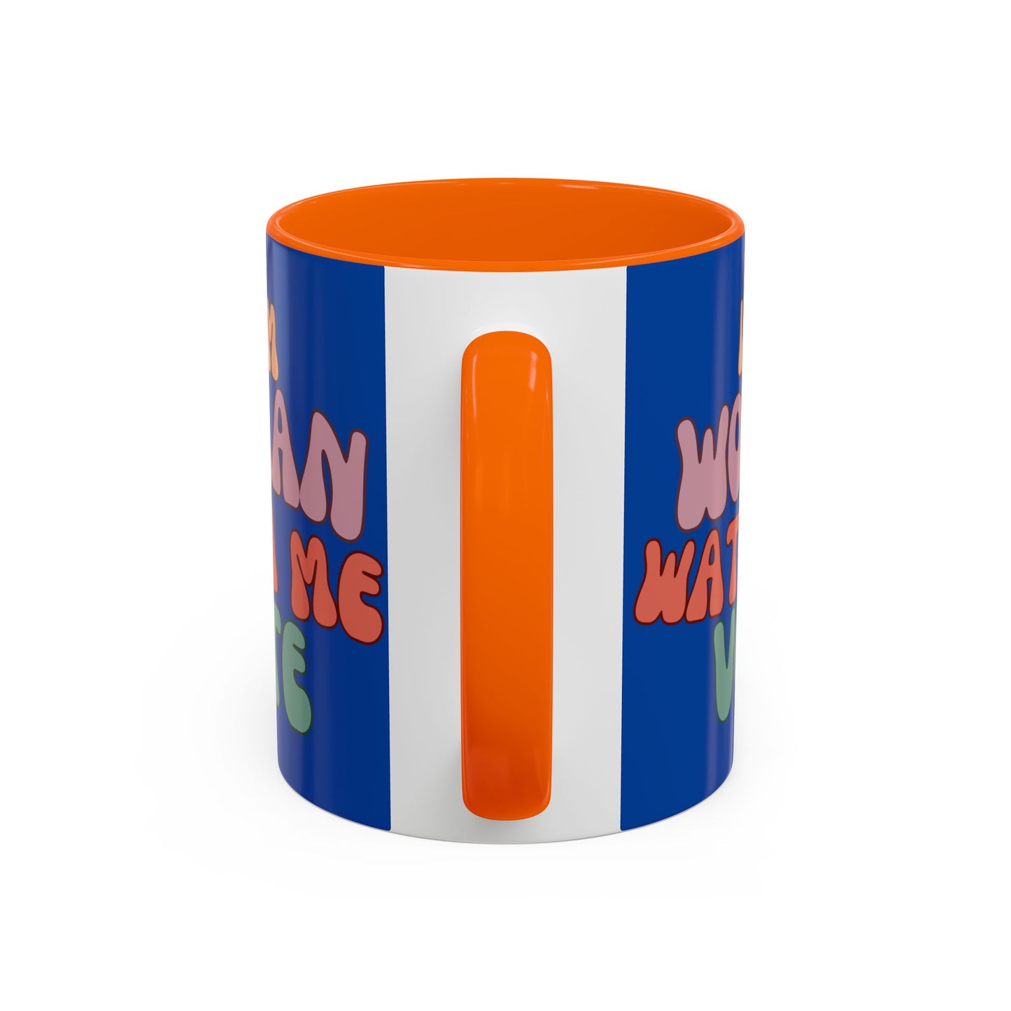 I Am Woman Watch Me Vote Dark Blue Accent Mug by theGreenDragonTavern.shop