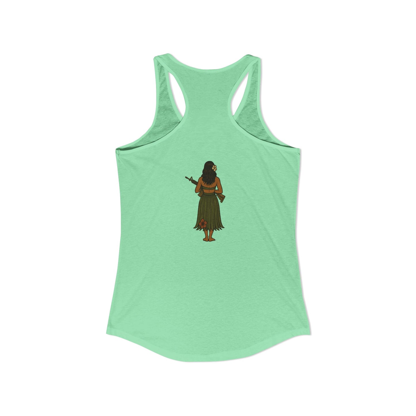 2-sided, Hula Girl Packin' Heat Women's Racerback Tank Top by theGreenDragonTavern.shop