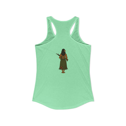 2-sided, Hula Girl Packin' Heat Women's Racerback Tank Top by theGreenDragonTavern.shop