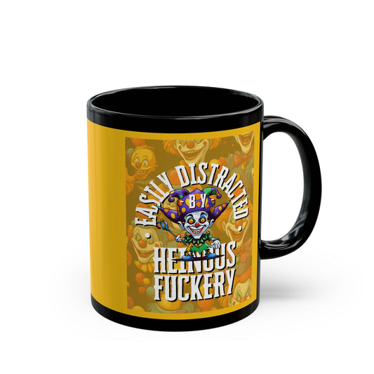 Easily Distracted by Heinous Fuckery Little Jinx Yellow Mug by theGreenDragonTavern.shop