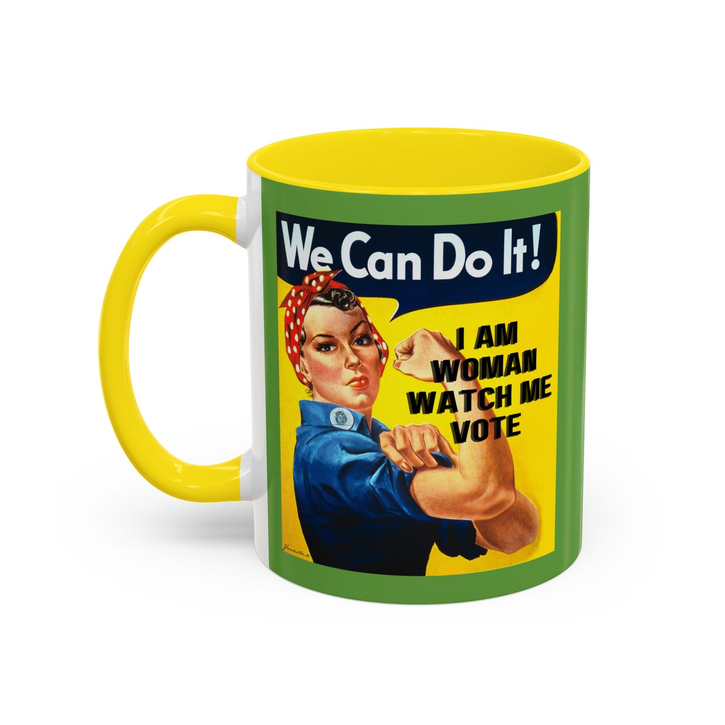I Am Woman Watch Me Vote Rosie Green Accent Mug by theGreenDragonTavern.shop