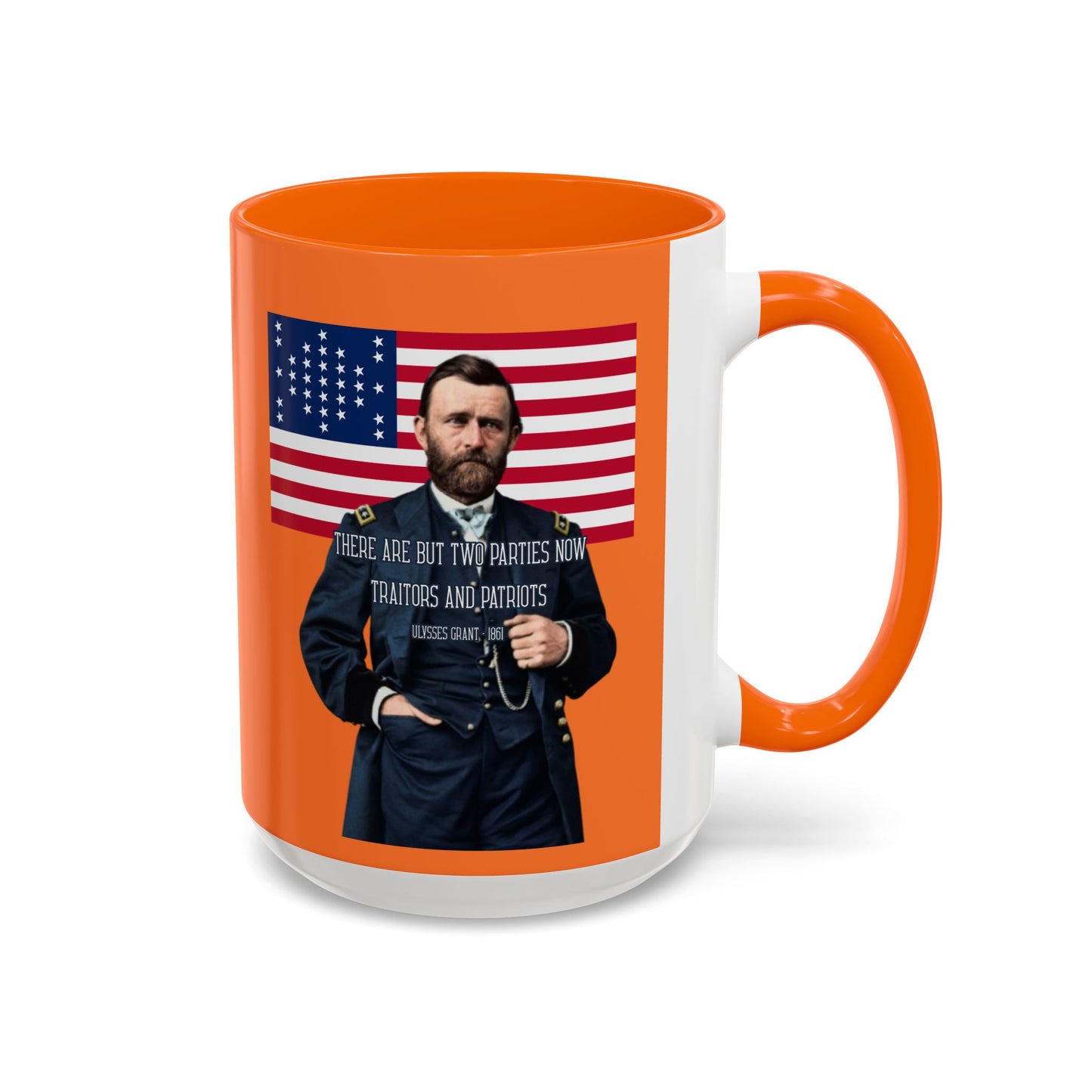 "Traitors and Patriots" Ulysses Grant Orange Accent Mug by theGreenDragonTavern.shop