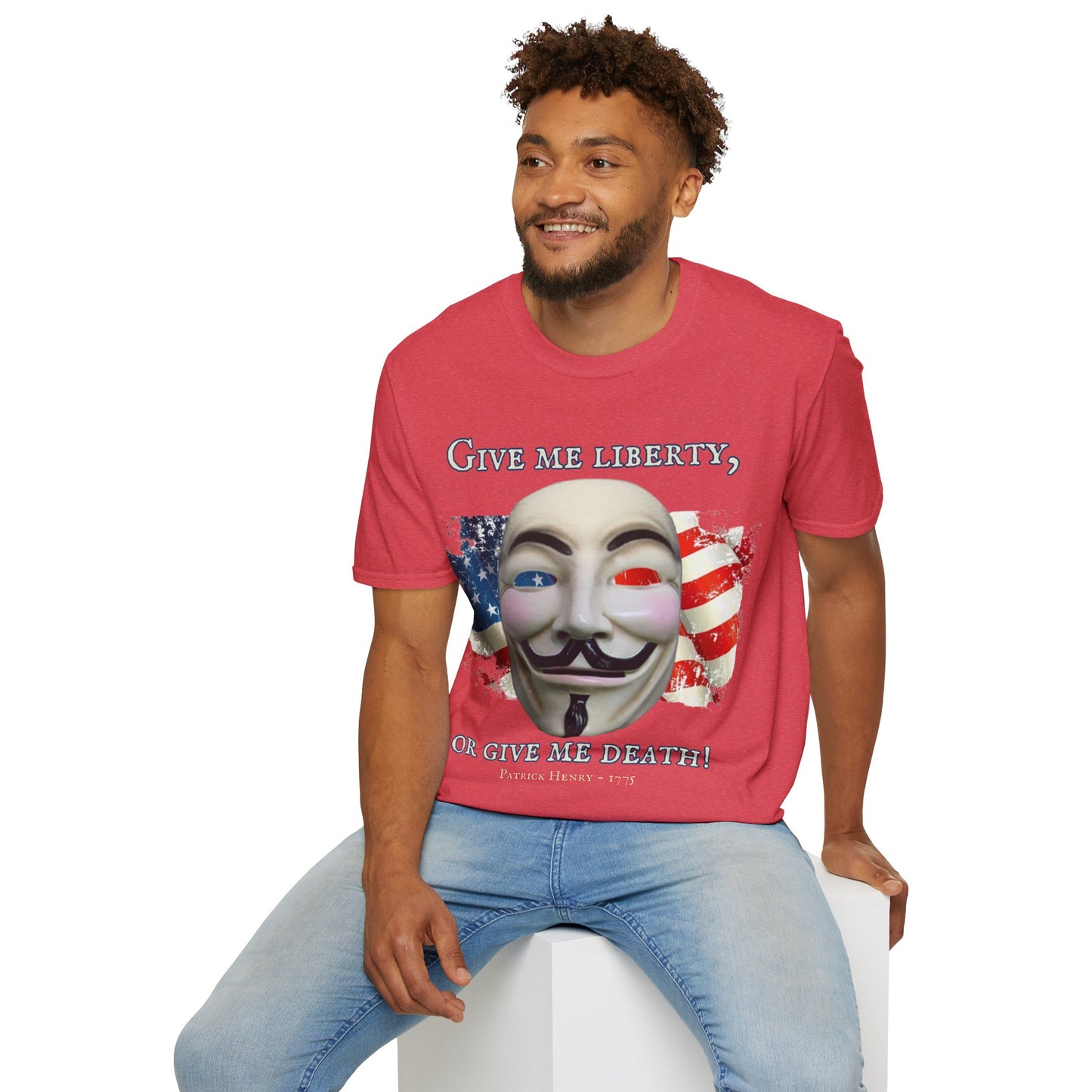 Vendetta, "Give me liberty, or give me death!" Light colors Unisex T-Shirt by theGreenDragonTavern.shop