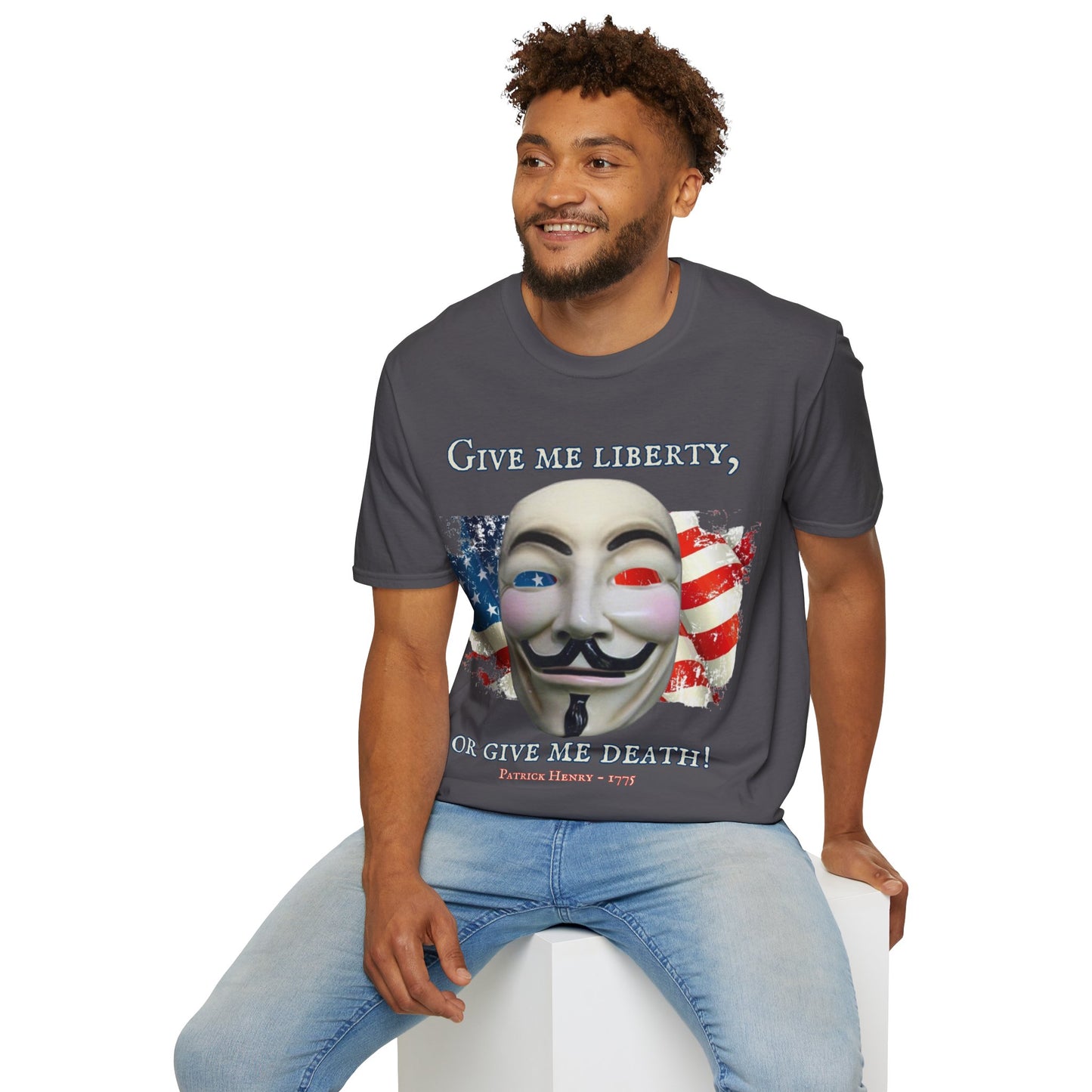 Vendetta, "Give me liberty, or give me death!" Dark colors Unisex T-Shirt by theGreenDragonTavern.shop