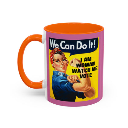 I Am Woman Watch Me Vote Rosie Pink Accent Mug by theGreenDragonTavern.shop