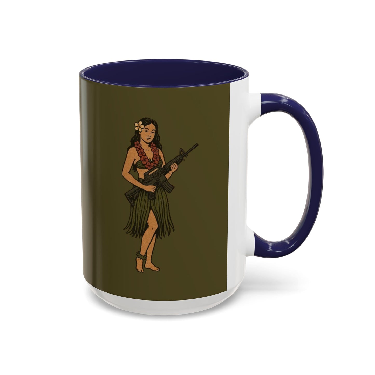 Hula Girl Packin' Heat Dark Green Accent Mug by theGreenDragonTavern.shop