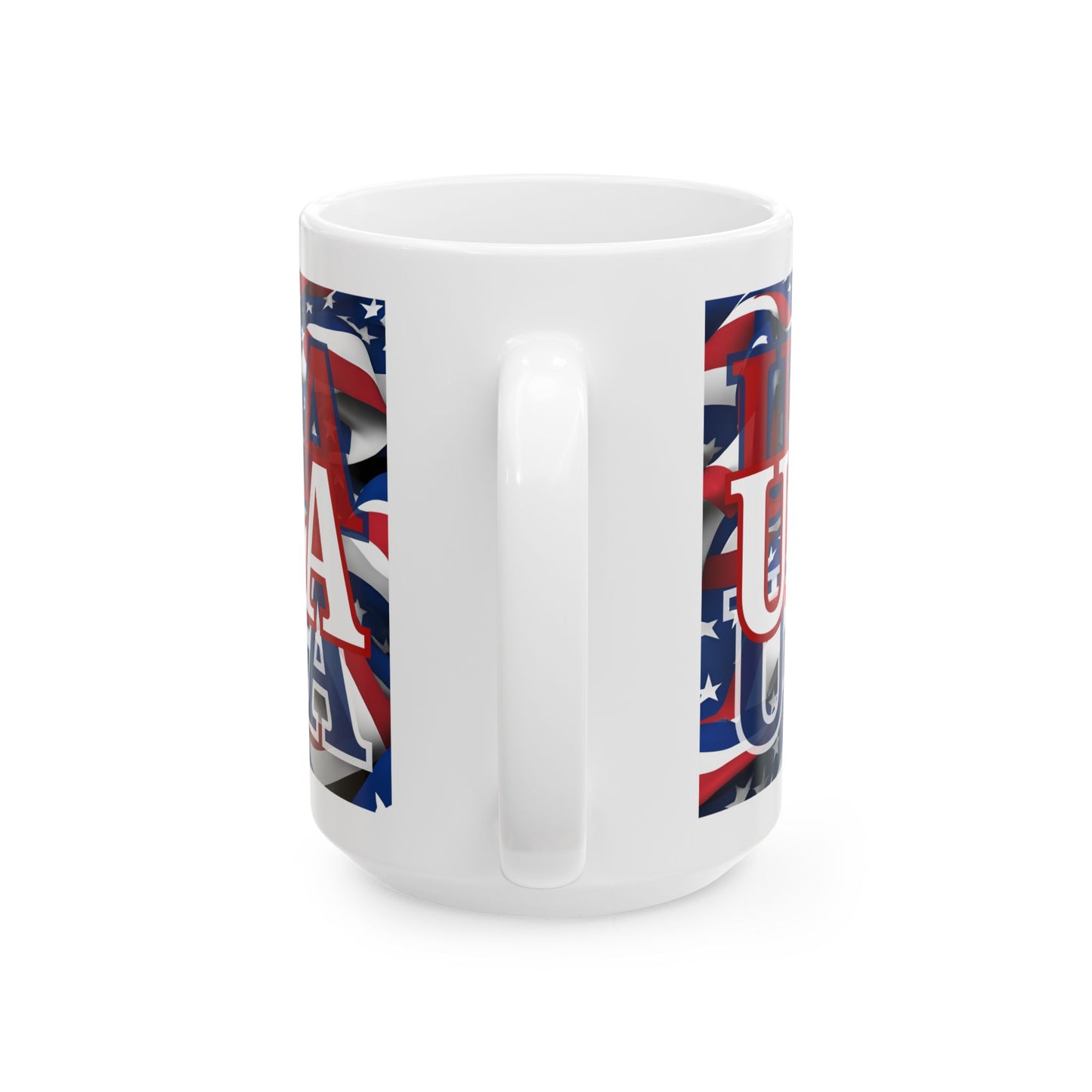 USA White font Center Patriot White Mug by theGreenDragonTavern.shop
