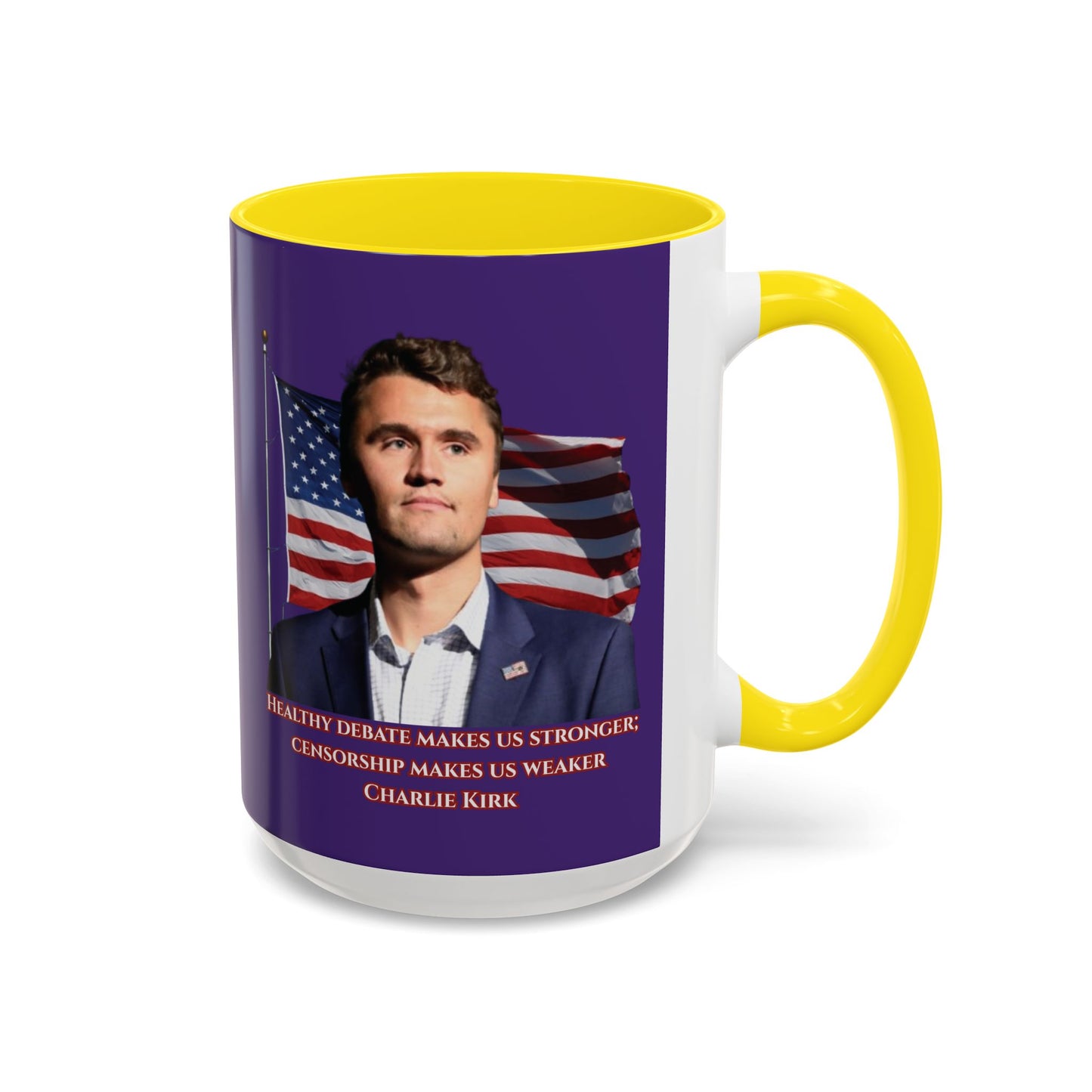 Charlie Kirk, Healthy Debate Purple Accent Mug by theGreenDragonTavern.shop