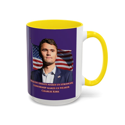 Charlie Kirk, Healthy Debate Purple Accent Mug by theGreenDragonTavern.shop