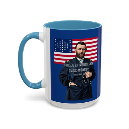 "Traitors and Patriots" Ulysses Grant Dark Blue Accent Mug by theGreenDragonTavern.shop