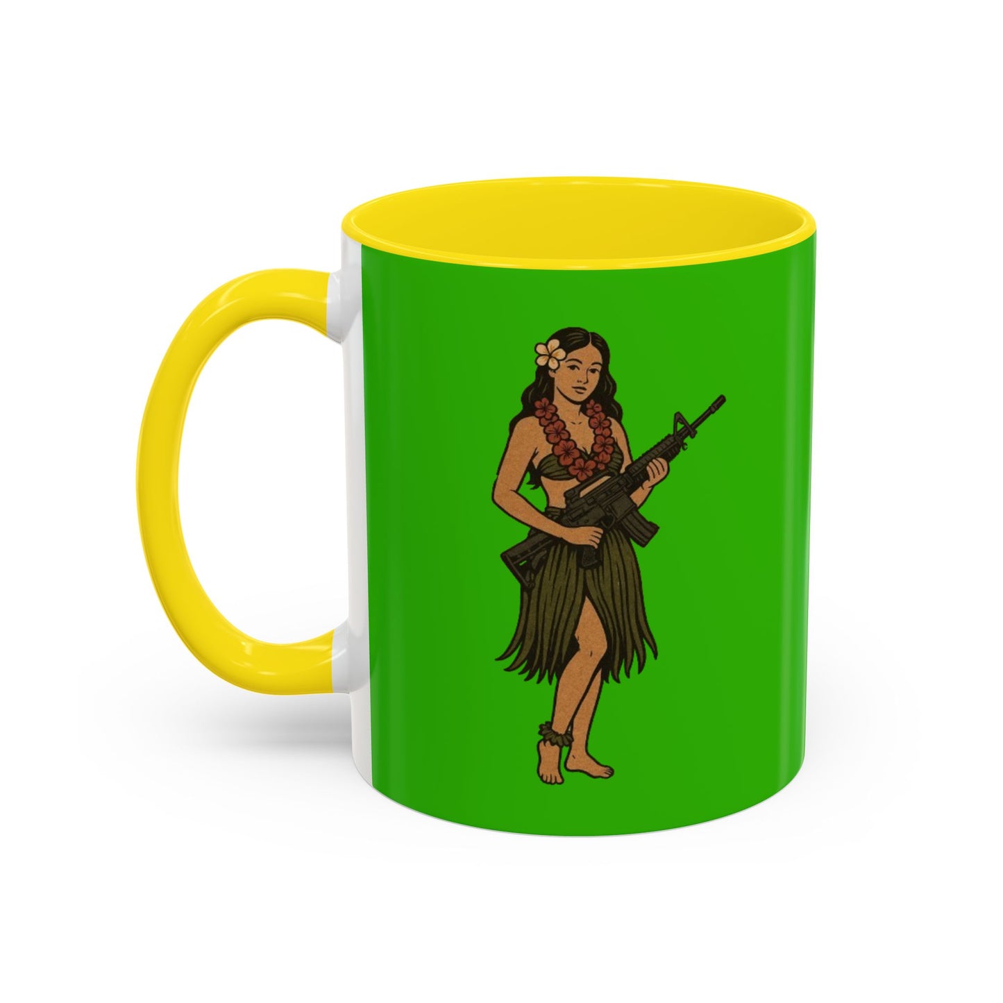 Hula Girl Packin' Heat Light Green Accent Mug by theGreenDragonTavern.shop