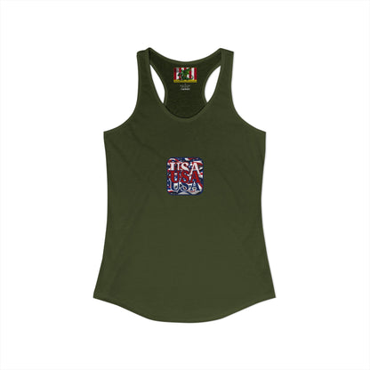 2-sided, RED White and Blue USA Patriot Women's Racerback Tank Top by theGreenDragonTavern.shop