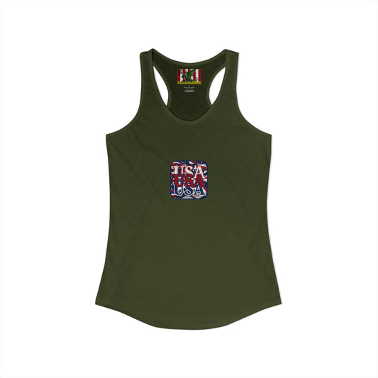 2-sided, RED White and Blue USA Patriot Women's Racerback Tank Top by theGreenDragonTavern.shop