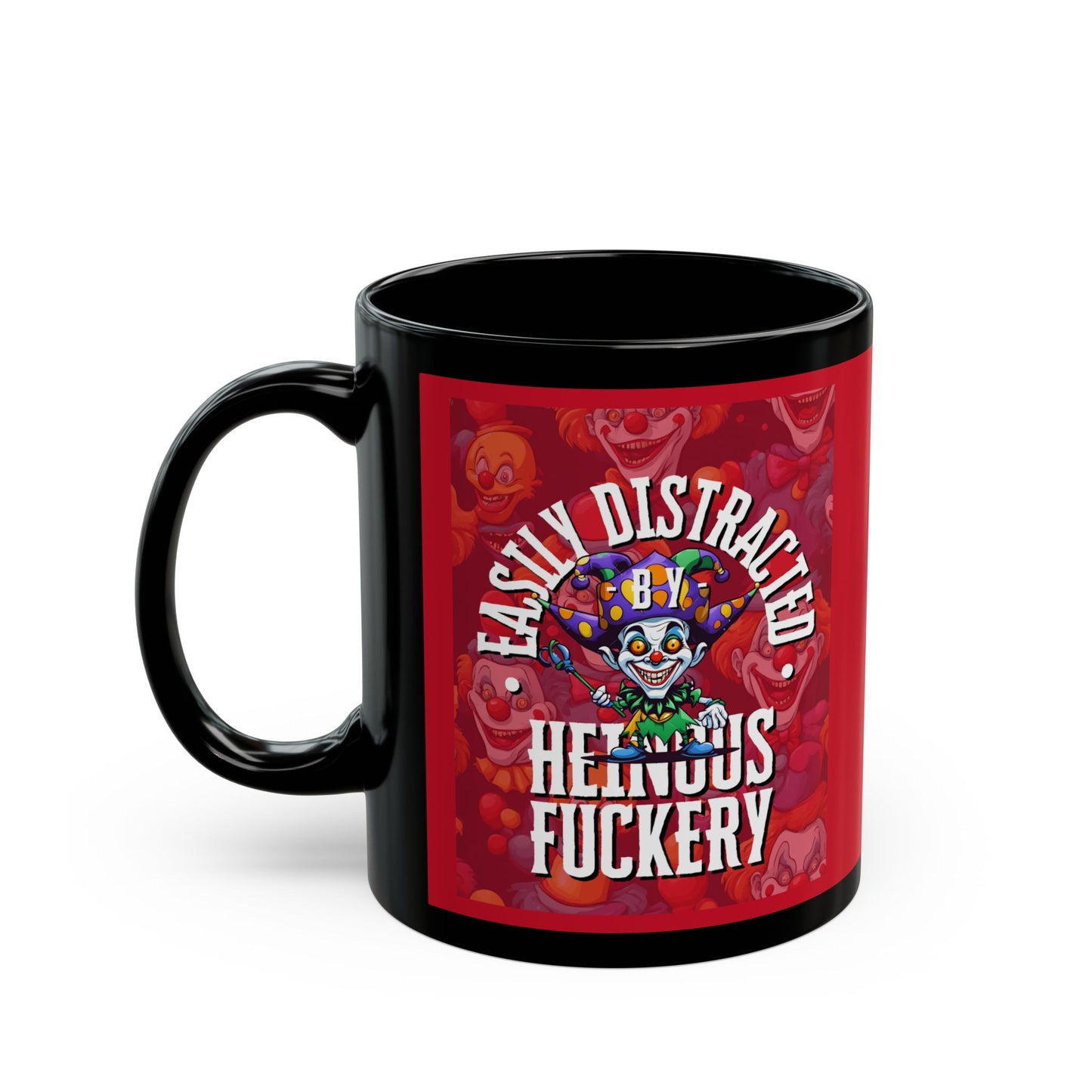 Easily Distracted by Heinous Fuckery Little Jincs Red Mug by theGreenDragonTavern.shop