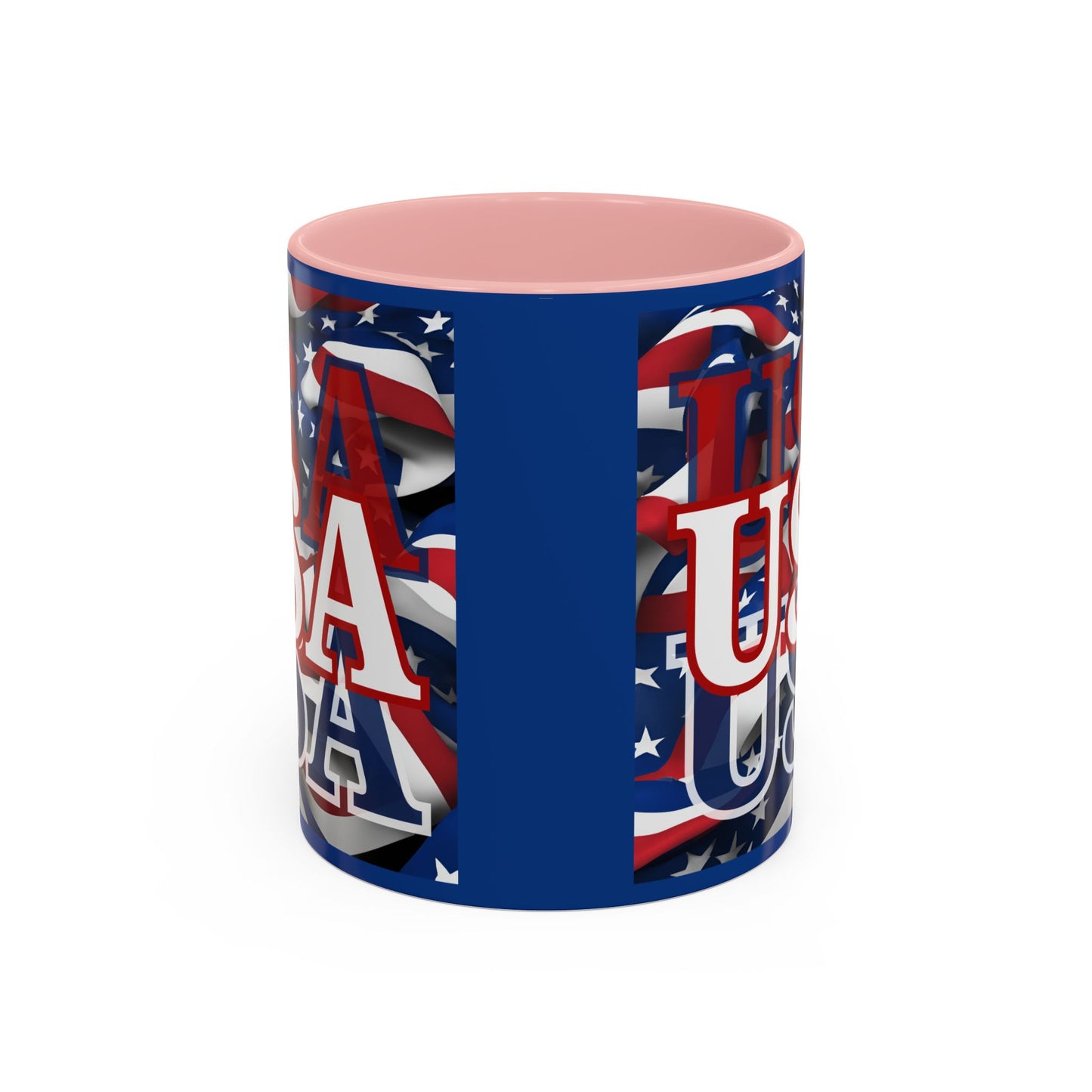 USA White font Center Patriot Blue Accent Mug by theGreenDragonTavern.shop