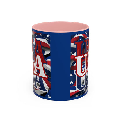 USA White font Center Patriot Blue Accent Mug by theGreenDragonTavern.shop
