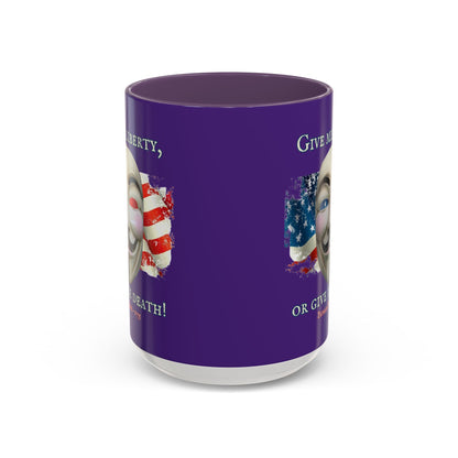 Vendetta, "Give me liberty, or give me death!" Purple Accent Mug by theGreenDragonTavern.shop