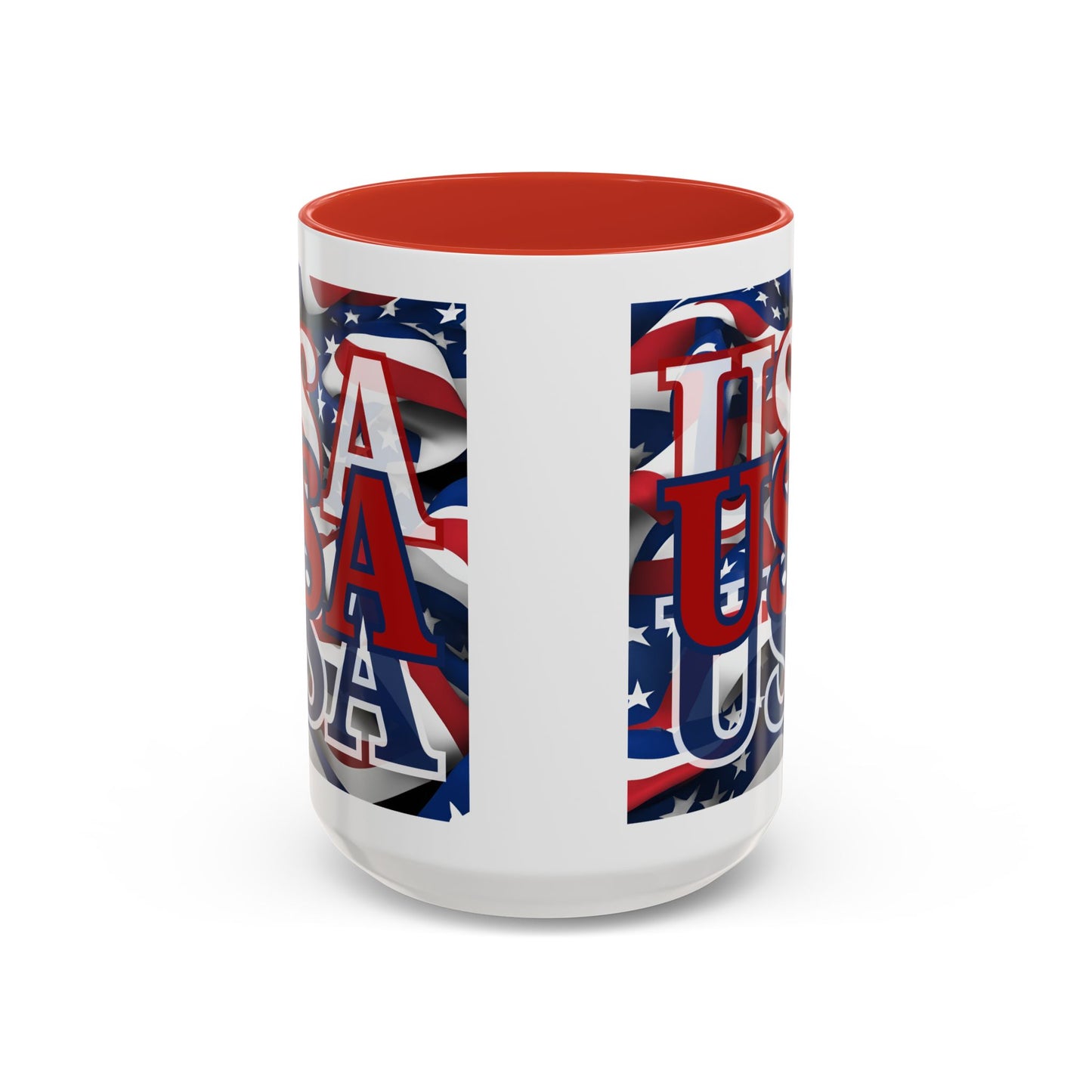 USA Red font Center Patriot White Accent Mug by theGreenDragonTavern.shop