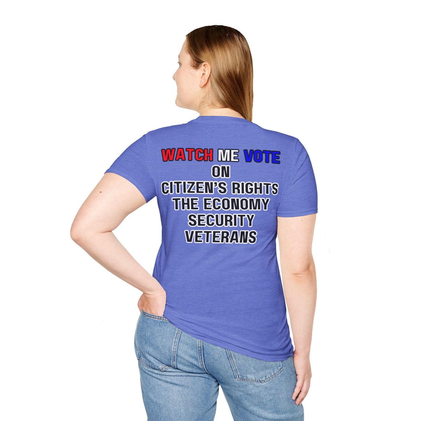 2-sided I Am Woman Watch Me Vote LTcolors Rosie Unisex T-Shirt by theGreenDragonTavern.shop