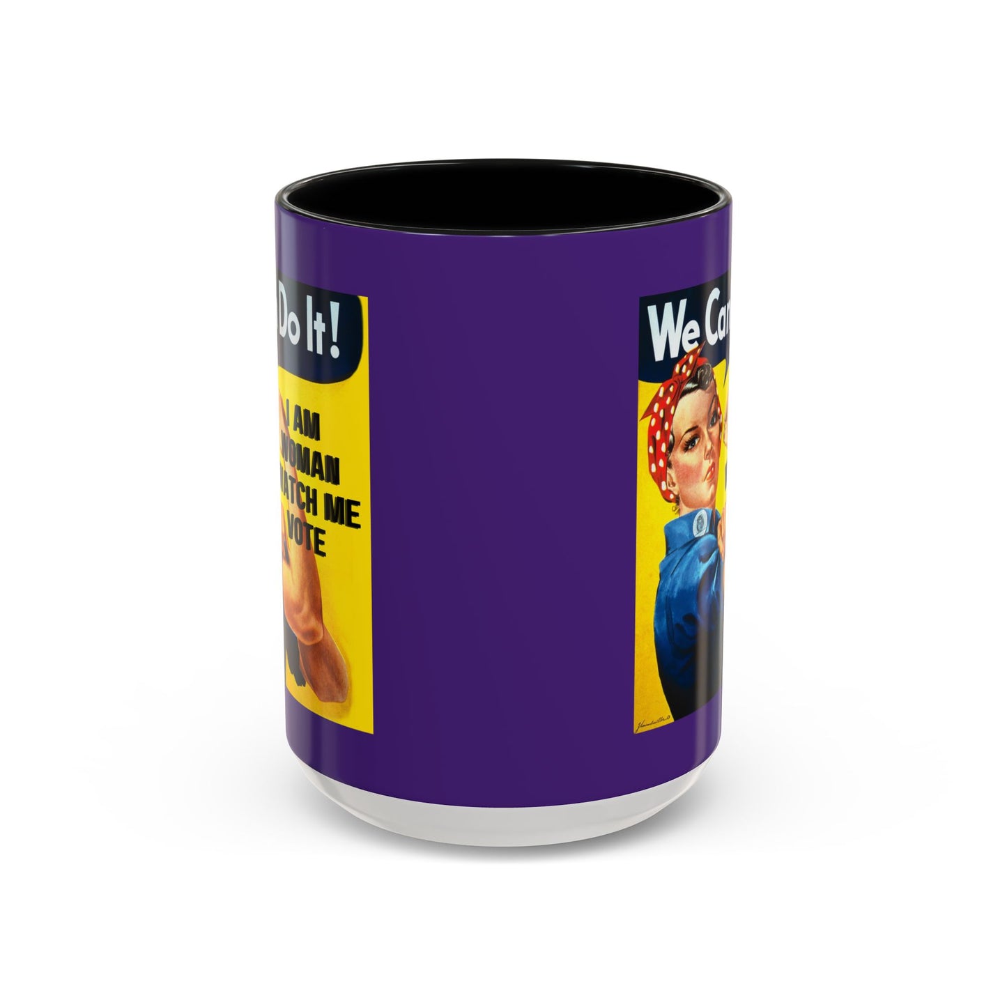 I Am Woman Watch Me Vote Rosie Dark Purple Accent Mug by theGreenDragonTavern.shop