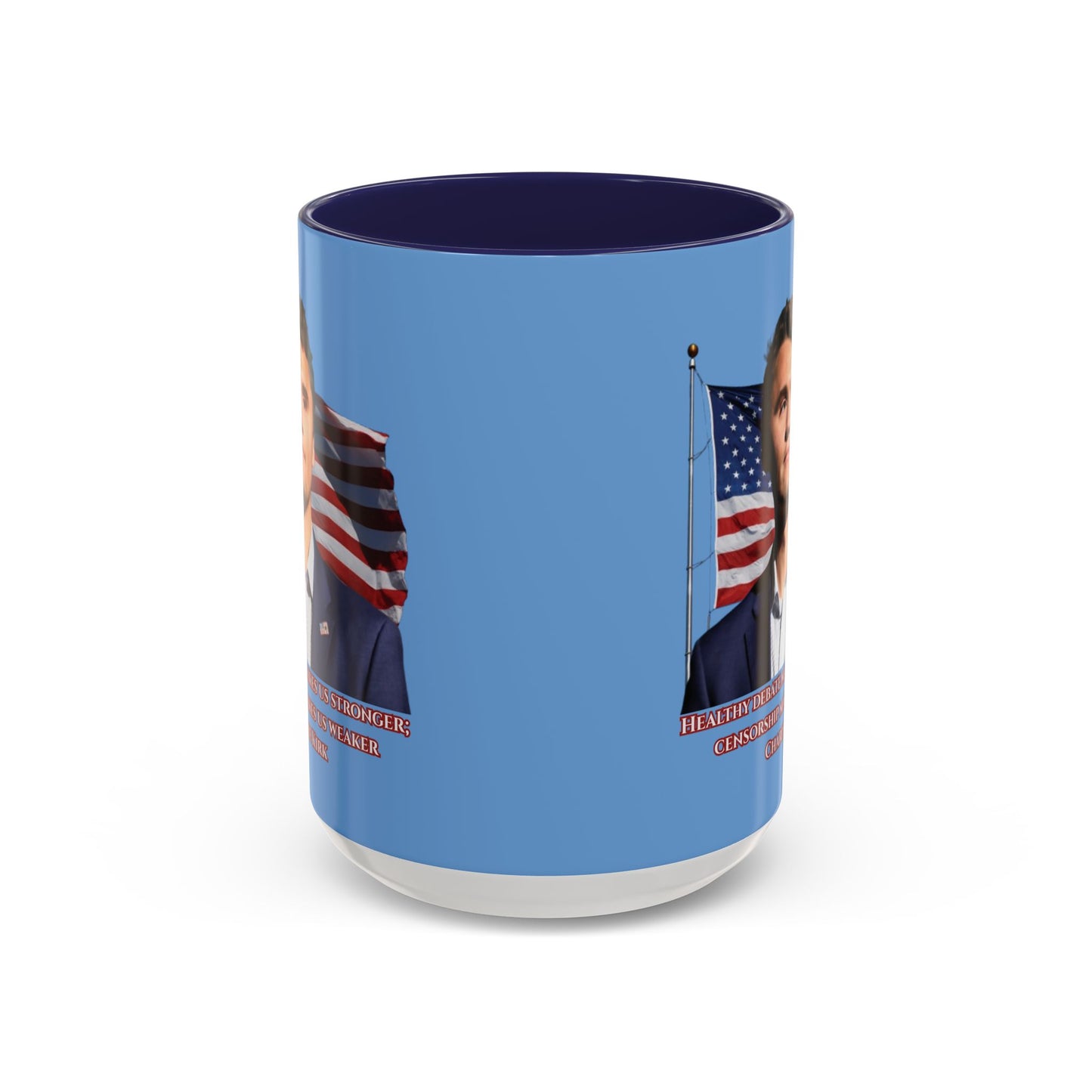 Charlie Kirk, Healthy Debate Light Blue Accent Mug by theGreenDragonTavern.shop