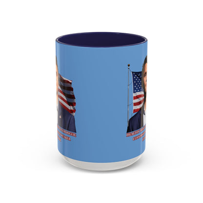 Charlie Kirk, Healthy Debate Light Blue Accent Mug by theGreenDragonTavern.shop