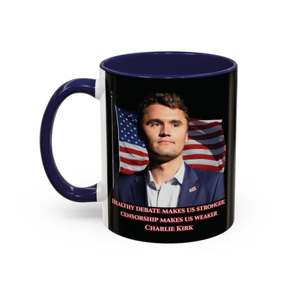 Charlie Kirk, Healthy Debate Black Accent Mug by theGreenDragonTavern.shop