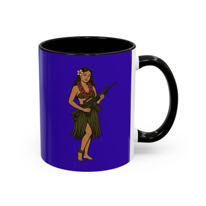Hula Girl Packin' Heat Dark Purple Accent Mug by theGreenDragonTavern.shop