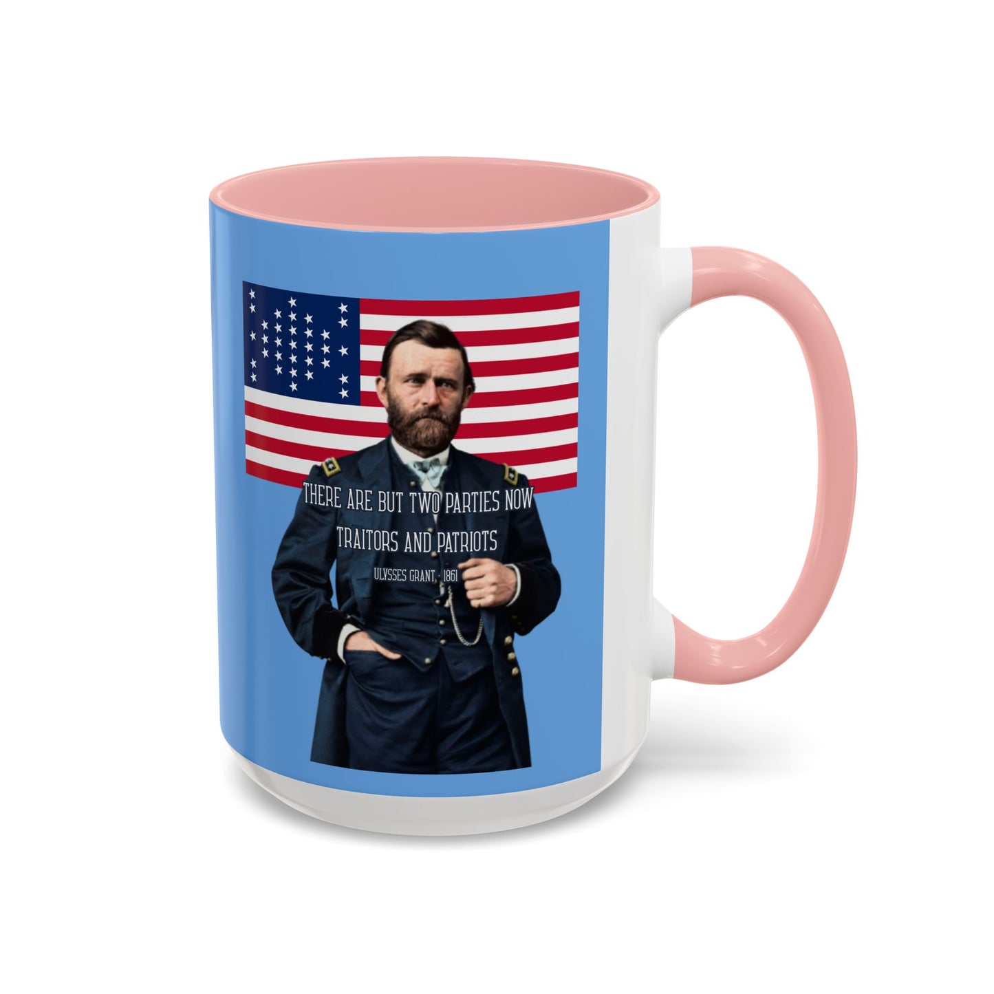 "Traitors and Patriots" Ulysses Grant Light Blue Accent Mug by theGreenDragonTavern.shop