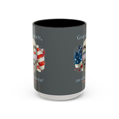 Vendetta, "Give me liberty, or give me death!" Grey Accent Mug by theGreenDragonTavern.shop