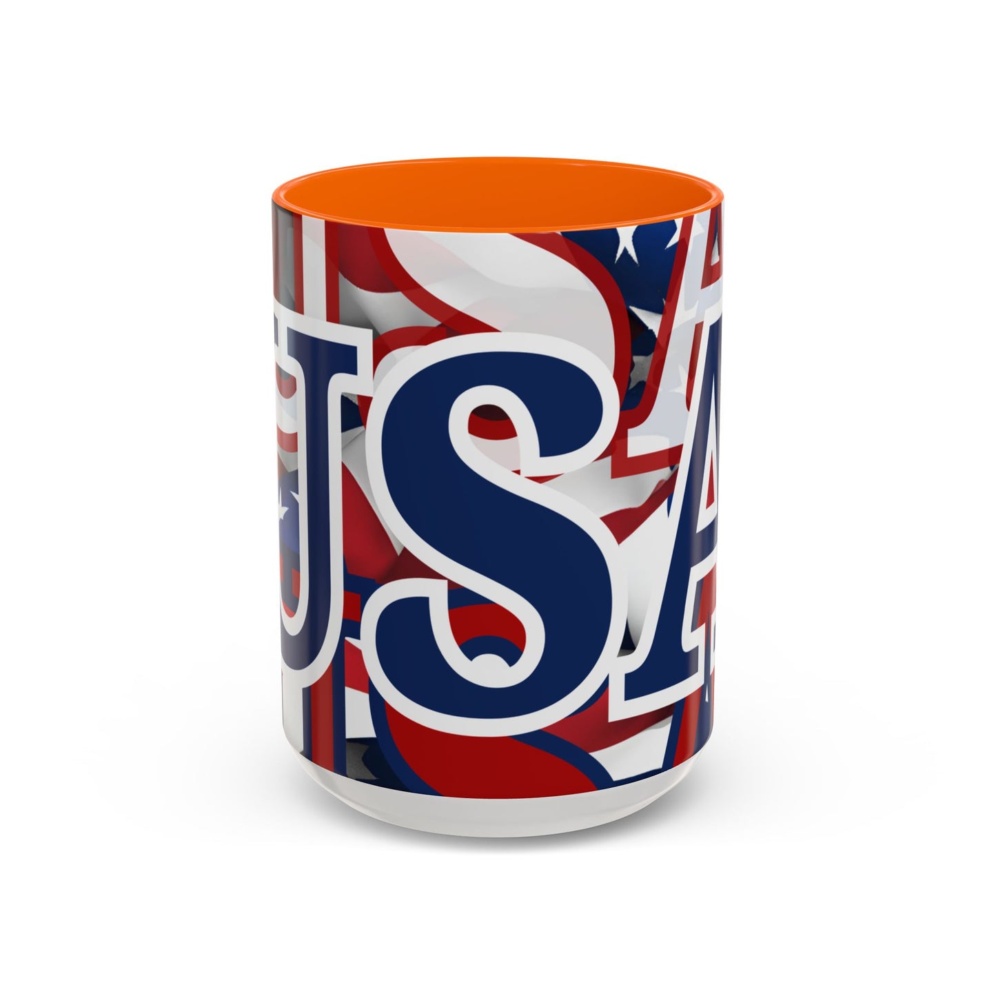 USA! USA! USA Blue font Patriot Black Accent Mug by theGreenDragonTavern.shop