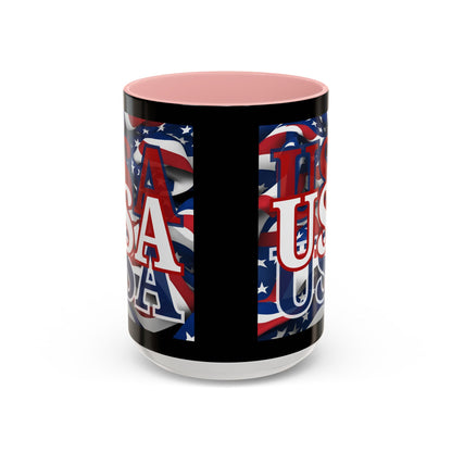 USA White font Center Patriot Black Accent Mug by theGreenDragonTavern.shop