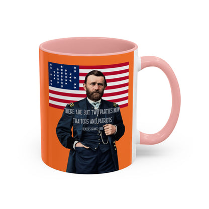 "Traitors and Patriots" Ulysses Grant Orange Accent Mug by theGreenDragonTavern.shop