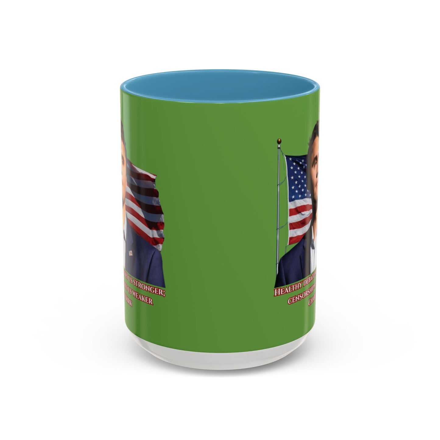 Charlie Kirk, Healthy Debate Green Accent Mug by theGreenDragonTavern.shop