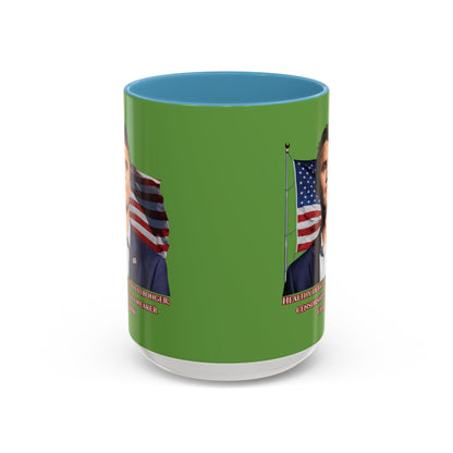 Charlie Kirk, Healthy Debate Green Accent Mug by theGreenDragonTavern.shop