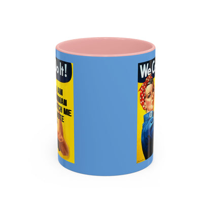 I Am Woman Watch Me Vote Rosie Light Blue Accent Mug by theGreenDragonTavern.shop