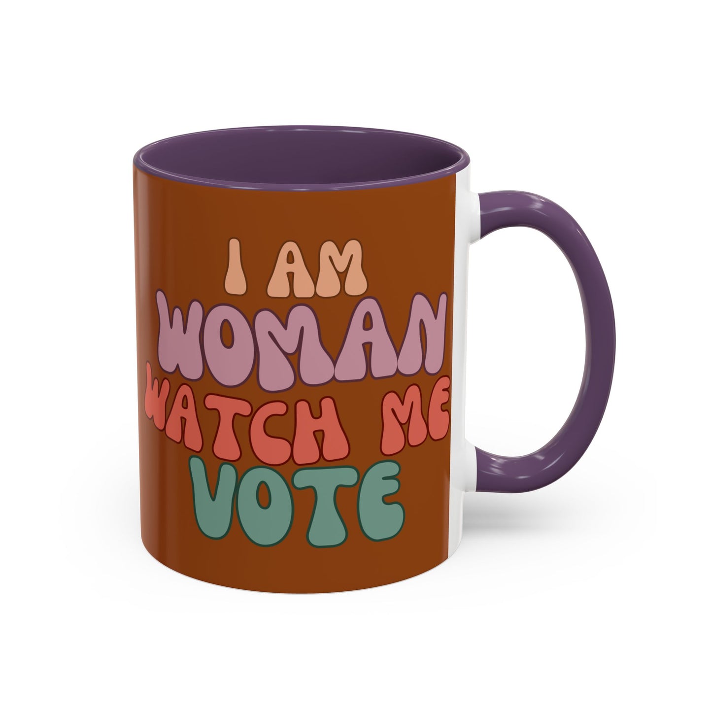 I Am Woman Watch Me Vote Brown Accent Mug by theGreenDragonTavern.shop