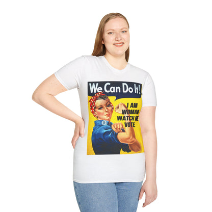 I Am Woman Watch Me Vote Rosie Light colors Unisex T-Shirt by theGreenDragonTavern.shop