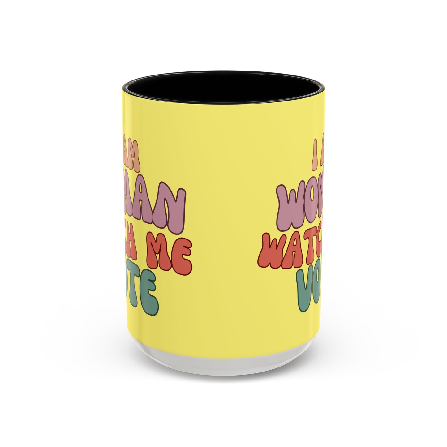 I Am Woman Watch Me Vote Yellow Accent Mug by theGreenDragonTavern.shop