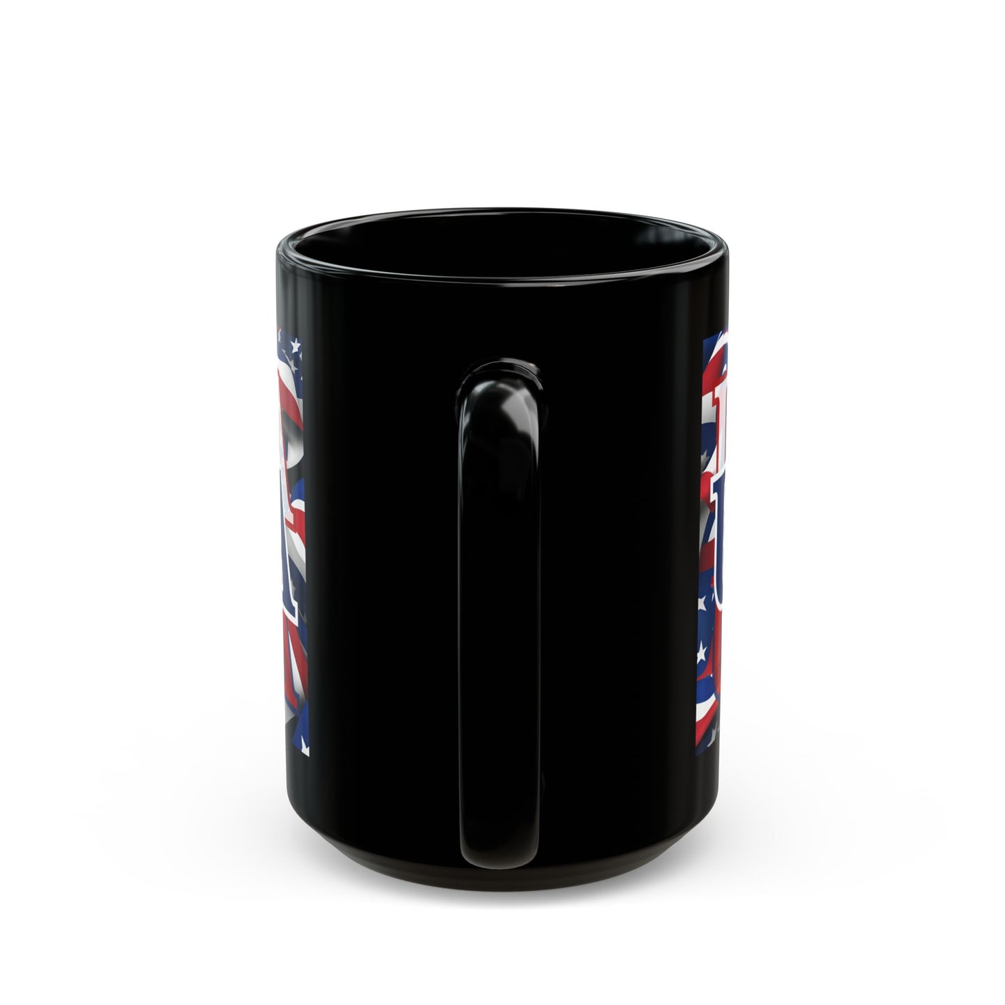 USA Blue font Center Patriot Black Mug by theGreenDragonTavern.shop