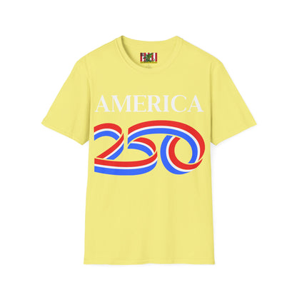 America 250 White font, Light colors, Unisex T-Shirt by theGreenDragonTavern.shop