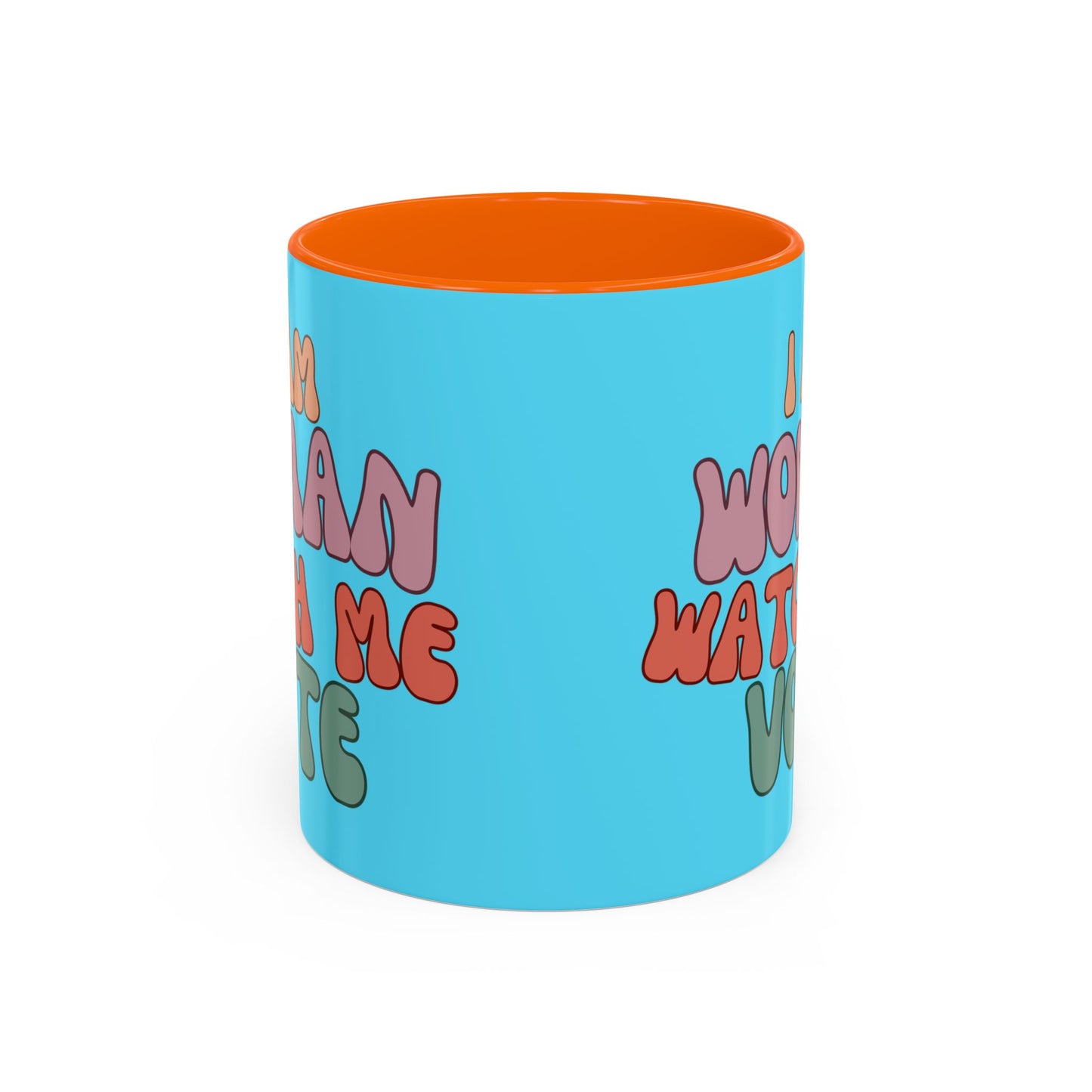 I Am Woman Watch Me Vote Light Blue Accent Mug by theGreenDragonTavern.shop