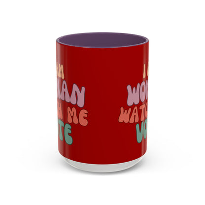 I Am Woman Watch Me Vote Red Accent Mug by theGreenDragonTavern.shop
