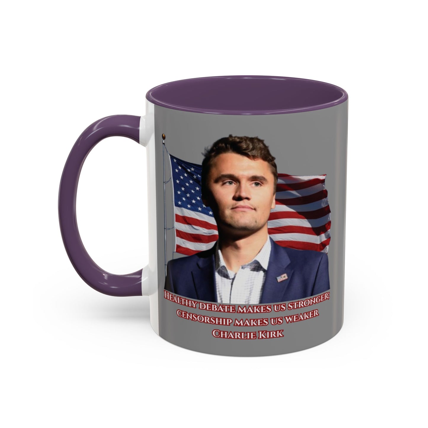 Charlie Kirk, Healthy Debate Grey Accent Mug by theGreenDragonTavern.shop