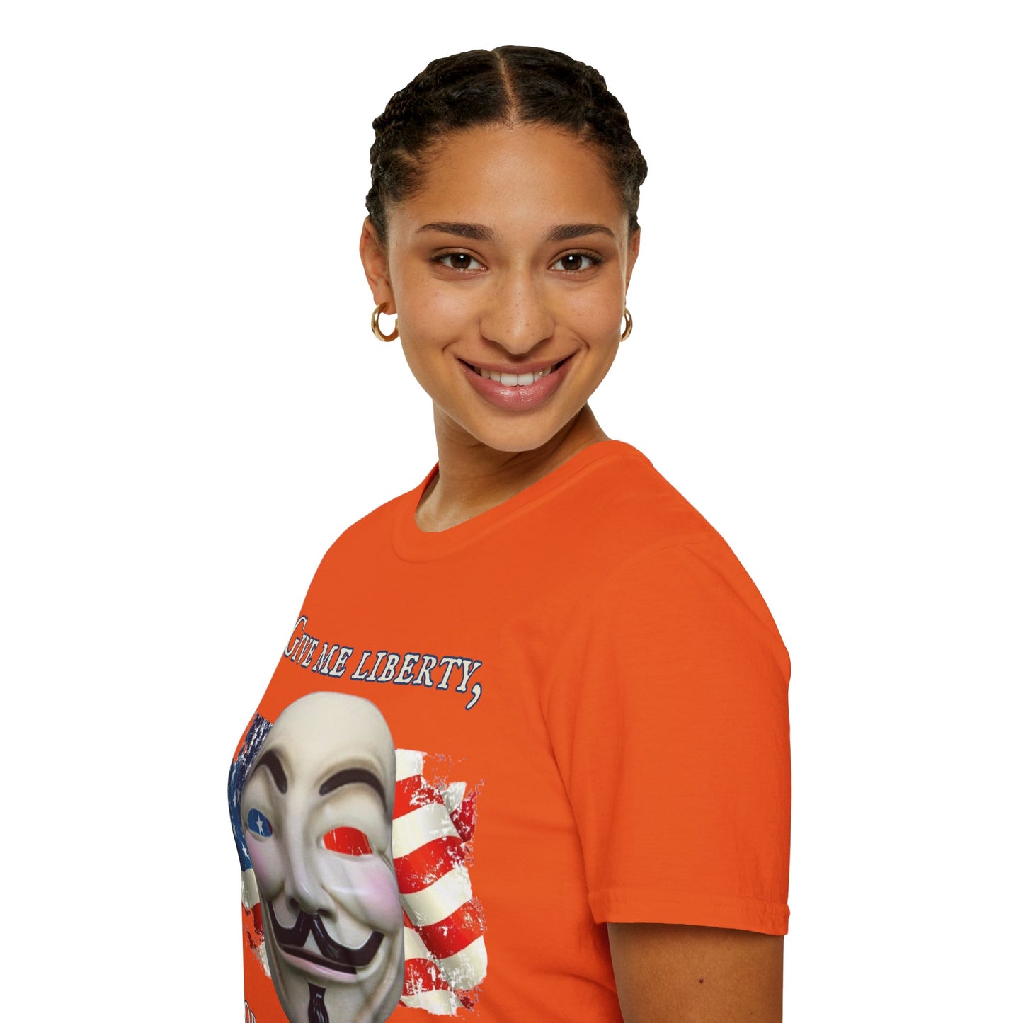 Vendetta, "Give me liberty, or give me death!" Light colors Unisex T-Shirt by theGreenDragonTavern.shop