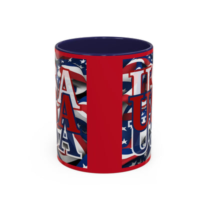 USA Red font Center Patriot Red Accent Mug by theGreenDragonTavern.shop