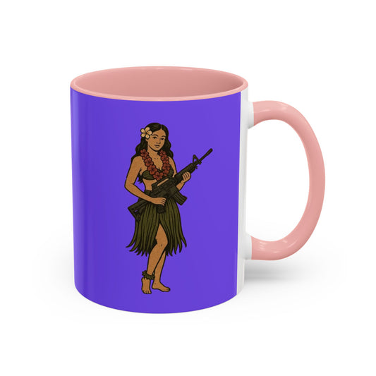 Hula Girl Packin' Heat Light Purple Accent Mug by theGreenDragonTavern.shop